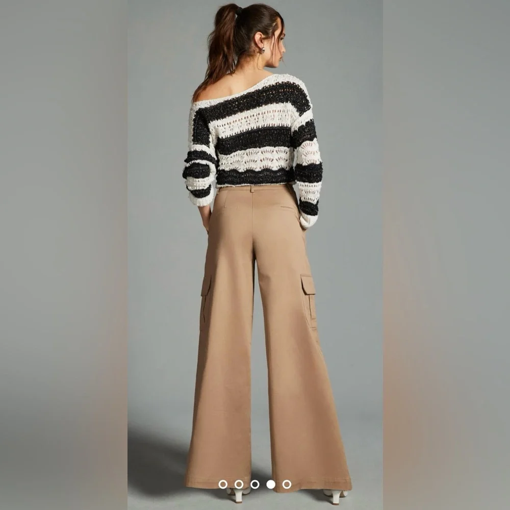 83. Anthropologie Du Paradis Pleated Wide-Leg Cargo Pants - Picture 2 of 16